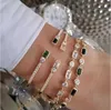 Trendy Luxury Stackable Bangle For Women Wedding Full AAA Cubic Zircon Birthstone CZ Dubai Gold Bracelet Party Jewelry 210918