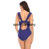2021 Plus rozmiar One Piece Swimsuit Wzburzyć Stroje kąpielowe V-Neck Garnitury kąpielowe Sexy Summer Summer Beachwear Hollow Body