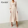 Foridol Lantern Sleeve Satin Vintage Long Dress Women Button Up Elegant Maxi Silk Party Spring Autumn Ladies 210415