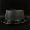 100 Cuero Hombres Balck Pork Pie Para Papá Fedora Fasgion Gentleman Flat Bowler Porkpie Top Hat Tamaño S M L XL33695022012411