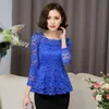 Lato Blusas Peplum Top 2022 Czarna Biała Koronkowa Bluzka Kobiety Społeczna Z Długim Rękawem Koszula Kobieta Vintage Wzburzyć Koszulki Femme Kobiet Bluzki S