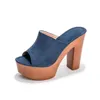 Terlik 2021 Trendy Ahşap Tıknaz Süper Yüksek Topuklu Kadın Sandalet platform ayakkabılar Slingback Peep Toe Seksi Sandalias Mujer