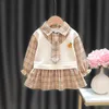 Newborn Baby Dress for Girls 1 Year Birthday Dress Casual Plaid Long Sleeve Dress Baby Girls Clothing Toddler Dresses 0-2years Q0716