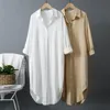 Kvinnors blusar skjortor kvinna lång skjorta klänning bomull koreanska kläder vit boho strand stor maxi sommar 2022 höst överdimensionerade rena klänningar
