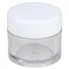 7 gram / 7 ml runda klara plastburkar behållare med vita lock för kosmetiska, krämer, smink, kosmetika, prover