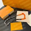21ss L Designer Chains 3color splicing bamboo Necklace orange bracelet grass tide gold whit box link 23683337