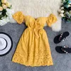 Mulheres praia vestido moda verão sexy esvaziamento fora off ombro branco feminino solto uma linha robe vestidos mujer vestidos casuais