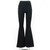 90s Esthetiek Hoge taille zwarte flare broek Y2K Streetwear slanke basisbroek over de hele lengte Mall Goth lange dames