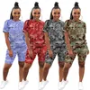Plus size S-3XL Womens camo Tracksuits summer clothes sports Two piece sets short sleeve t shirt+mini shorts slim jogger suit letter print Outfits 4719