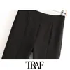 TRAF Dames Vintage Stijlvolle Kantoor Dragen Hoge Taille Skinny Broek Mode Side Zipper Vrouwelijke Enkellebroek Pantalones Mujer 210415