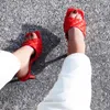 Marian Sqaure Toe czerwone pikowane mule obcasy buty czarne PU buty na wysokim obcasie damskie sandały Sliper kobieta buty Zapatos Mujer biały niebieski X0526