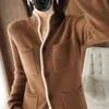 100% Cashmere / Wool Sweater Autumn/Winter Women's Stand-up Collar Cardigan Casual Knit Tops Korean Plus Size Female Jacket 211218