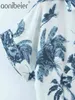 Moda pittura a inchiostro stampa estate donna vita alta abito pieghettato manica arrotolata bottoni davanti femminile casual midi 210604