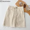 Kimutomo Chic Jean Saias Mulheres Verão Coreano Moda Moda Senhoras Cintura Alta Sólida All-Correspondência Mini Saia Casual 210521