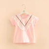 Dziewczyny Odzież Lato 2-10 lat Dzieci bawełniane Biały Różowy Solid Color V Tassels Patchwork Krótki Rękaw O-Neck T Shirt Girls 210701