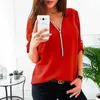 Zipper Kurzarm Frauen Shirts Sexy V-ausschnitt Solide Damen Tops und Blusen Casual T-shirts Tops Weibliche Kleidung Plus größe 5XL 210527