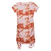 Vestido de mujer elegante de manga corta con cordón de algodón fruncido Sexy para mujer fiesta Tie Dye flaco ropa de verano femenina 210522