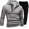 Men Tracksuit Casual 2 Pieces Sets Zipper Sweatshirt Hooded+Sweatpants Print Sportswear Mens Clothes Solid Jogger Sport Suit 4XL 211023