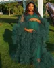 Elegant Green Tulle Kimono Women Dress Robe Maternity Prom Party Dresses Puffy Sleeves African Cape Cloak Pregnant Gowns Casual