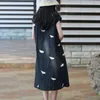 Johnature Summer Retro Stand Plate Buckle Embroidery Feather Cheongsam Dresses Cotton Linen Comfortable Women Dress 210521