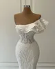 Schouder een 2022 elegante zeemeermin trouwjurken ruches wit 3d kanten appliqued plus size bruidsjurken gewaad de mariage