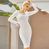 Estate Bianco manica piena pizzo aderente Bodycon Bandage Dress Donne Donne Sexy Ginocchio Ginocchio Celebrity Dresses da sera Vestiti da sera 210423