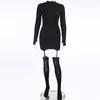 Casual Dresses 2022 Autumn Long Sleeve Solid Color Dress for Women o Neck High midja Slim Bodycon Mini Female Y2k Gothic