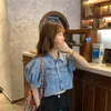 여자 재킷 빈티지 여성 퍼프 슬리브 데님 코트 한국 패션 턴 다운 칼라 여성 2021 Chic Streetwear Jean Jacket