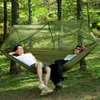 Portable Outdoor Camping Namiot Hamak z Moskitiery Net 2 Osoba Zadasztowa Spadochron Wiszący Łóżeczko Polowanie 210T Nylon Sleeping Huśtawka