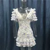Casual jurken Hoge kwaliteit 2022 RUFFLICHE LICHT BLAUWE Women Mini Dress Z0506