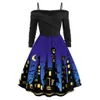Женщины тыква Party Print Print Dress Halloween с длинным рукавом V Vintage Vintage Support Plus Size платья Vestido Corto Mujer FD Y0903