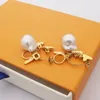 Europe America Fashion Jewelry Sets Lady Womens Gold-color Metal Pearl V Initials Circle Flower key Charms Chain Together Necklace Bracelet Earrings M00370 M00375