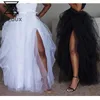 Women Skirt Asymmetry Split Sexy Mesh Skirts s Black White Plus Size Long High Waist Fashion 210513