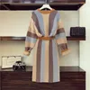 HIGH QUALITY Women Set Spring Knit Sweater Pullovers+ Skirt Set 2 Pieces Causal Suits Ladies Irregular Striped Knitted Suit 201012