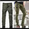 Одежда одежды Drop Доставка 2021 дизайнерская армия зеленый байкер мужская прямая стройная подходящая растяжка джинсовые джинсы джинсы мужские брюки Gujc