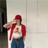 T-shirt da donna Cardigan corto da donna Maglione sexy attillato coreano monopetto rosso 2022 Primavera Autunno All-match Top Girl Wear