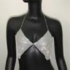 Bling strass deux pièces ensemble femmes licou débardeur fente latérale Mini jupe tenues été plage correspondant ensemble Sexy fête Clubwear 210730