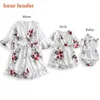 Bear Leader Family Matching Outfits Fashion Girls Flowers Dresses Baby Casual Party Costumes Mother Elegant Sweet Outfits 210708