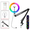 Belysning 10 tums ring RGB med saxarmstativ 6 tums skrivbordsbord för telefon live stream skönhetslampa bgd24 ljusrosa 26cm