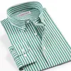 Heren lange mouwen standaard-fit point gestreepte jurk shirt zak-less design casual button down easy-care katoenen shirts 210708