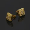 Mens Hip Hop Stud Earrings Jewelry High Quality Fashion Gold Silver Simulation Diamond Square Earring For Men