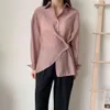 Zomeroverhemden zien door blouse tops vrouw Korea asymetrische streetwear effen kleur 210421
