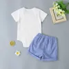 Summer Infant Rompers Clothes Short-sleeve Bow Romper Floral Blue Shorts Baby Girls Costume 0-24M 210629