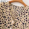 Mulheres Vintage Vintage Vintage Leopardo impressão Camisa Vestido Chic Feminino Borboleta Manga Casual Slim Uma Linha Vestido DS5089 210416