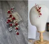 Jonnafe rouge Rose casque à fleurs pour les femmes bal mariée cheveux peigne accessoires à la main bijoux de mariage 2110192730