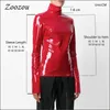 Kobiety Faux Patent Leather Tops Tops Z Długim Rękawem Koszula Zipper PVC Pullover Black Red PU Skórzane Odzież Streetwear Custom 210928