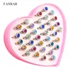 36Pcs Mixed Cute Shining Crystal Rhinestone Silver Ring For Woman Girls Kids Children Wedding Adjustable Rings Party Gift Band8555109