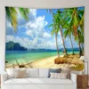 Arazzi Ocean Ocean Landscape Abete Bellissima spiaggia Palme Palme Summer Scenery Decoration Painting Soggiorno Wall Coprotetto