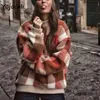 Yojoceli casual trendy plaid sweatshirt pullover women crewneck loose female top streetwear 210609
