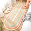 1PC ovale fourrure arc-en-ciel tapis chambre Long pied tapis doux laine d'agneau salon chevet tapis antidérapant absorbant porte tapis décor 220301